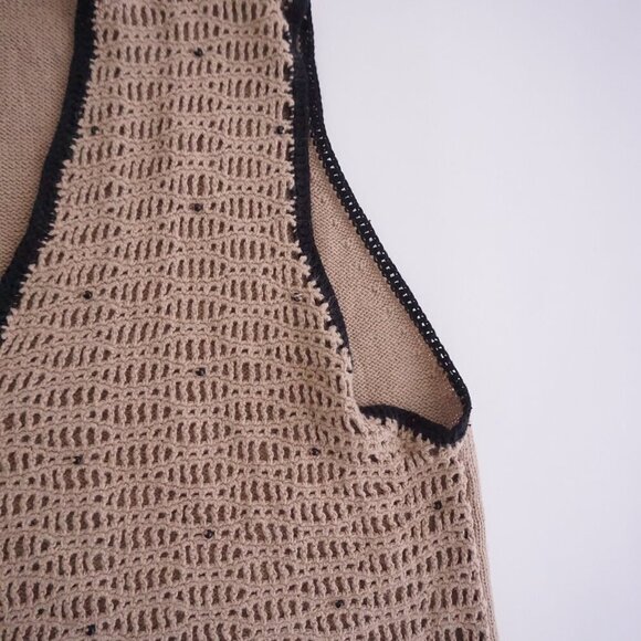 Vintage Country Classics Tan Eyelet Boho Wood Beaded Button Up Sweater Vest M - Picture 9 of 10